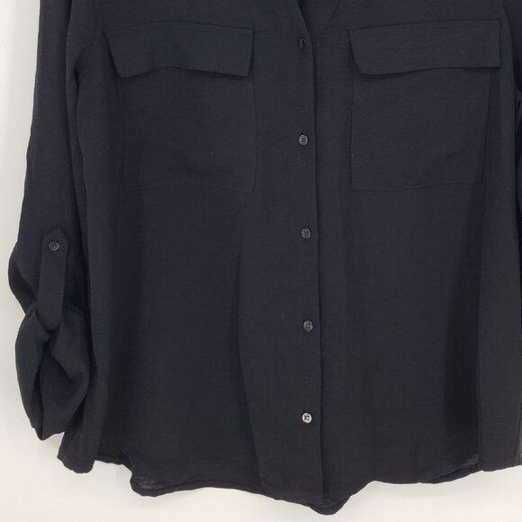 3/$25 Laundry by Shelli Segal Button Down Camp Shirt Top L Womens Collared Black - Picture 5 of 8